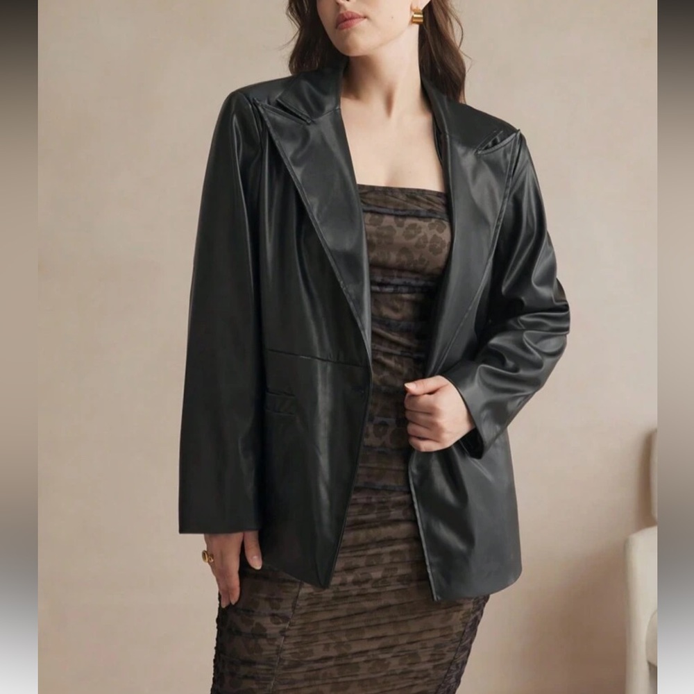 Black Faux Leather Blazer